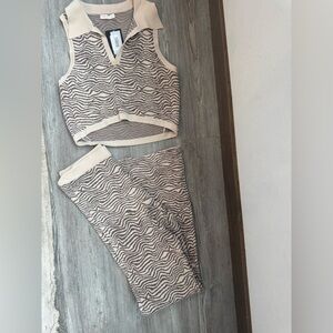 Cream and Gray Patterned Knit Set